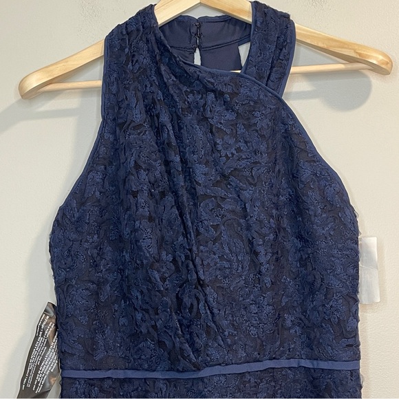 JS Collections Women's Scarlett Wrap Tea Length Dress Size 6 Navy Lace NWOT - Picture 3 of 9